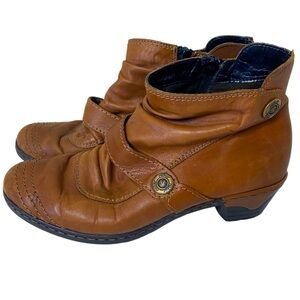 RIEKER Brown Leather Booties Brass Toned Buttons Inner Zipper Size 36